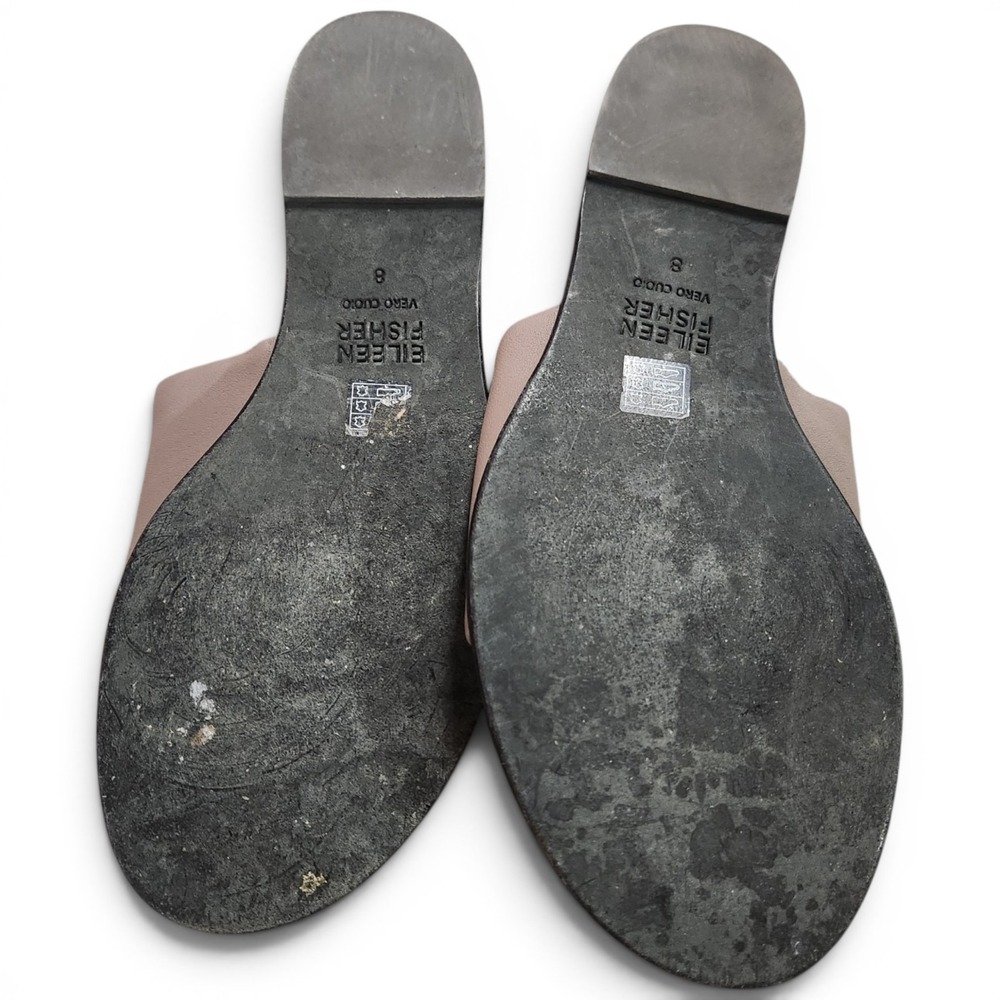 Eileen Fisher Edge Nappa Leather Slide Sandals Women's 8 Minimalist Taupe - Picture 6 of 8